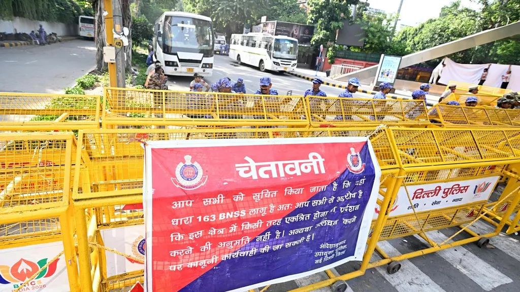 Heavy security deployment and barricades in central Delhi ahead of the protest against the Chief Election Commissioner